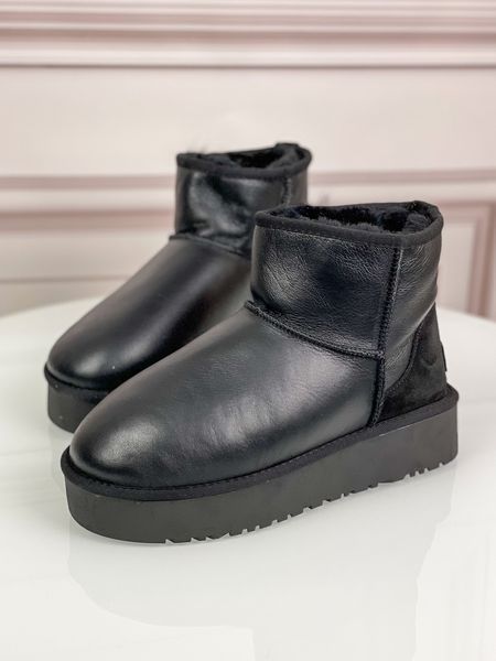 Уги Magnolya кожаые на платформе черные большие размеры М850 фото