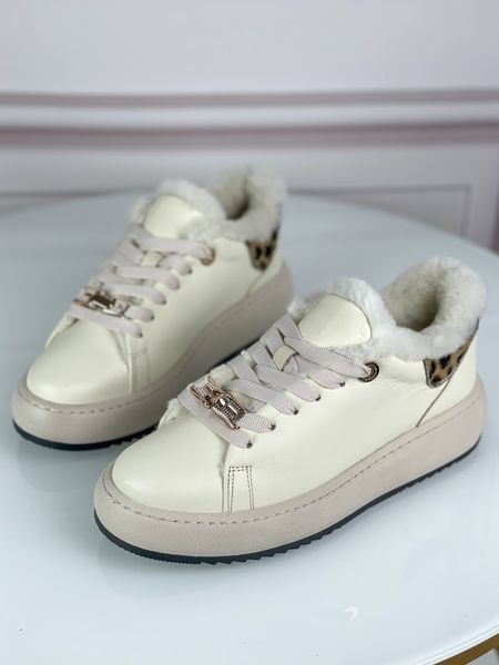 Зимние кеды Phany кожаные на платформе бежевые М 859 фото
