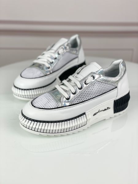 Кеды Evromoda кожаные на платформе белые c серебром 37 Т918 фото