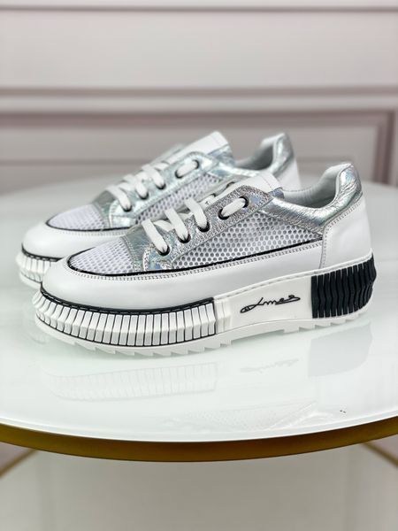 Кеды Evromoda кожаные на платформе белые c серебром 37 Т918 фото