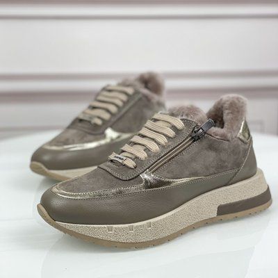 Зимние кроссовки Evromoda замшевые на шнуровке латте М836 фото