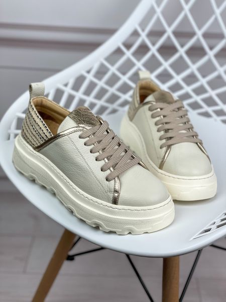 Кеды Evromoda кожаные на платформе бежевые 37 Т912 фото