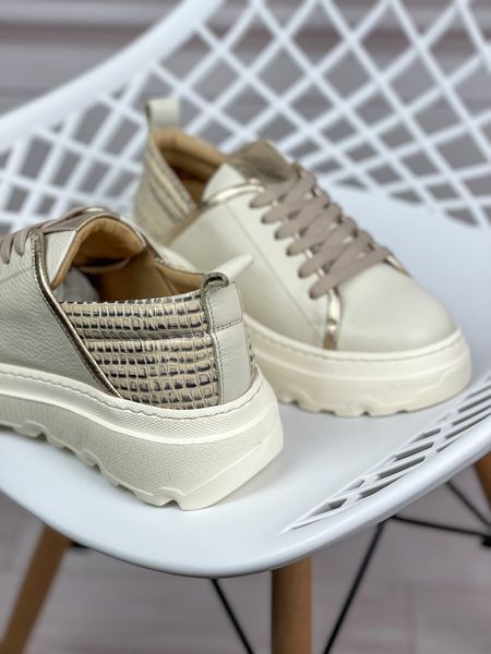 Кеды Evromoda кожаные на платформе бежевые 37 Т912 фото