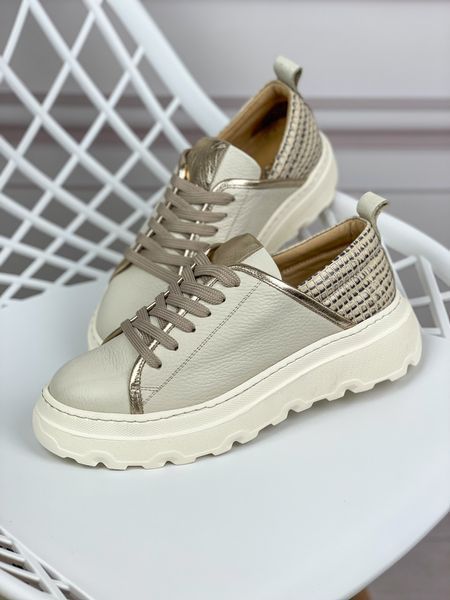 Кеды Evromoda кожаные на платформе бежевые 37 Т912 фото