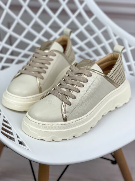 Кеды Evromoda кожаные на платформе бежевые 37 Т912 фото