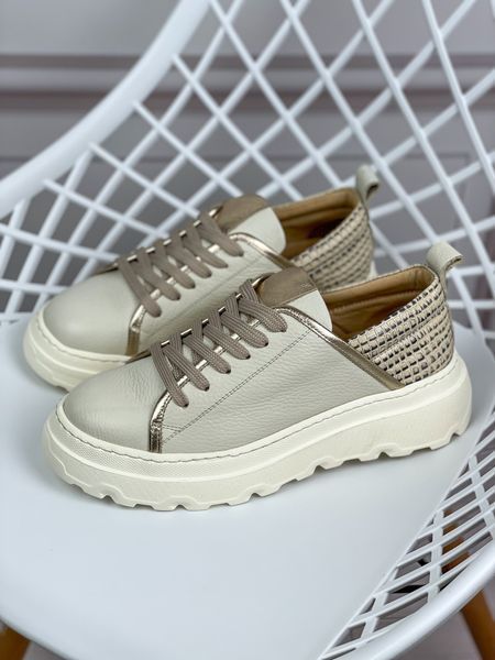 Кеды Evromoda кожаные на платформе бежевые 37 Т912 фото