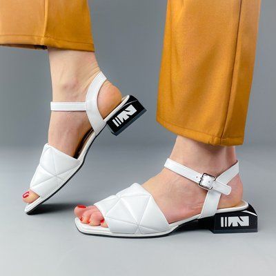 Босоножки Evromoda кожаные на низком каблуке большие размеры белые Б 994 фото